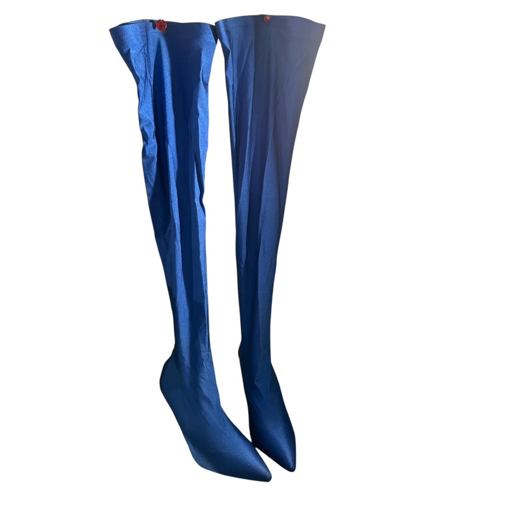 AZALEA WANG Heartout Thigh High Stiletto Boots in Blue. NWOT/Box. Size 10 - Picture 8 of 14